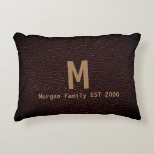 Tawny Leather Look with Family Name Accent Pillow