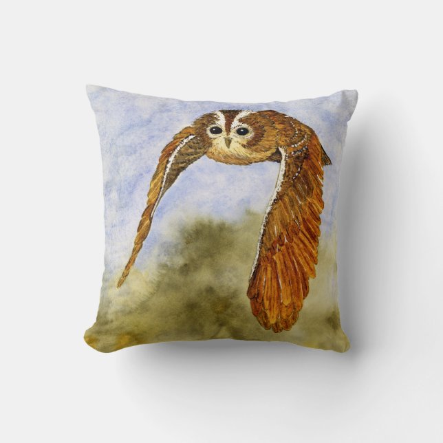 Tawny Owl In Flight Cushion (Front)