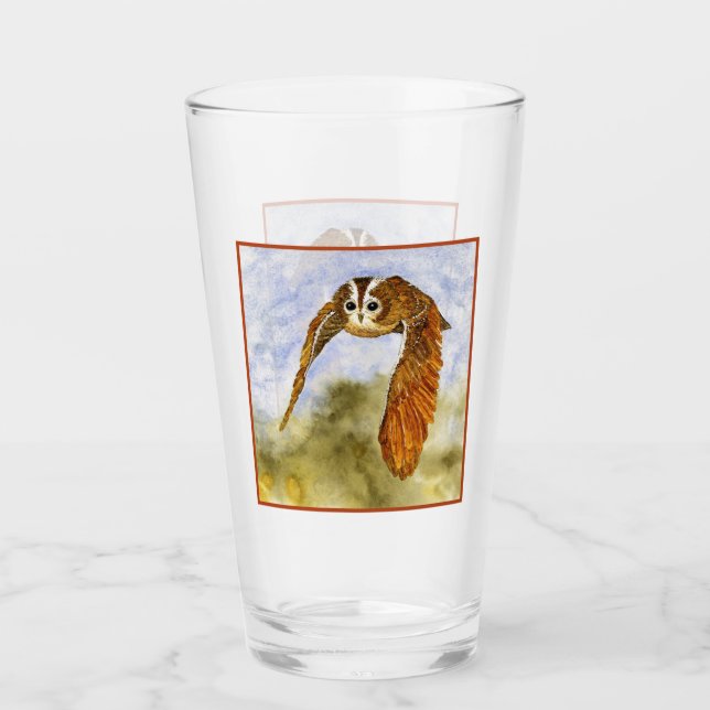 Tawny Owl in Flight Pint Glass (Front)