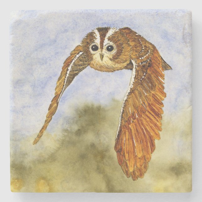 Tawny Owl in Flight Stone Coaster (Front)