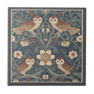 Tawny Owl Pattern William Morris style Owls Ceramic Tile