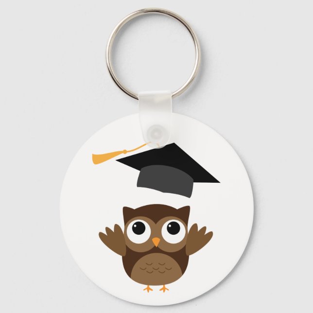 Tawny Owl Throwing Its Graduation Cap Keychain (Front)