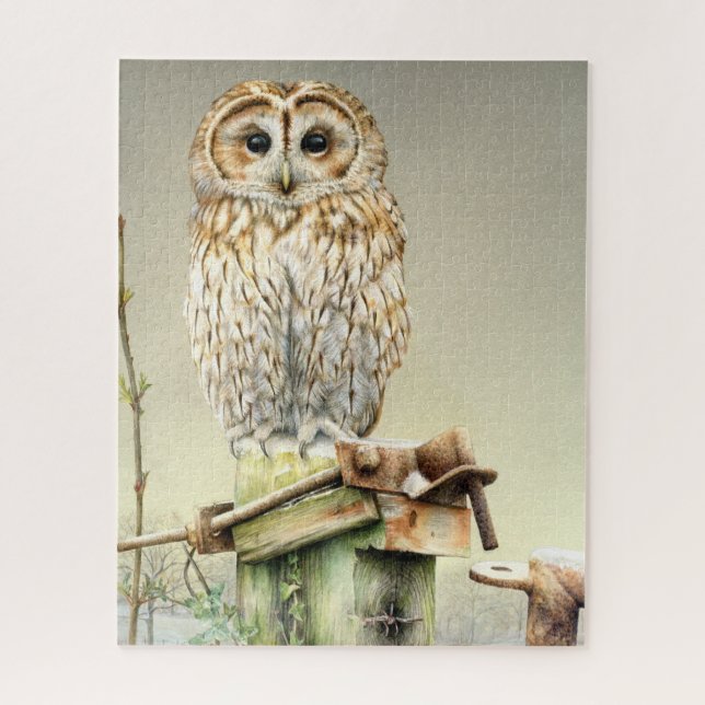 Tawny owl watercolor and gouache art jigsaw puzzle (Vertical)