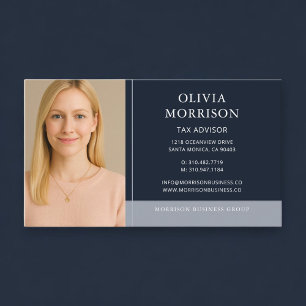 Tax Advisor Photo Navy Blue Business Card