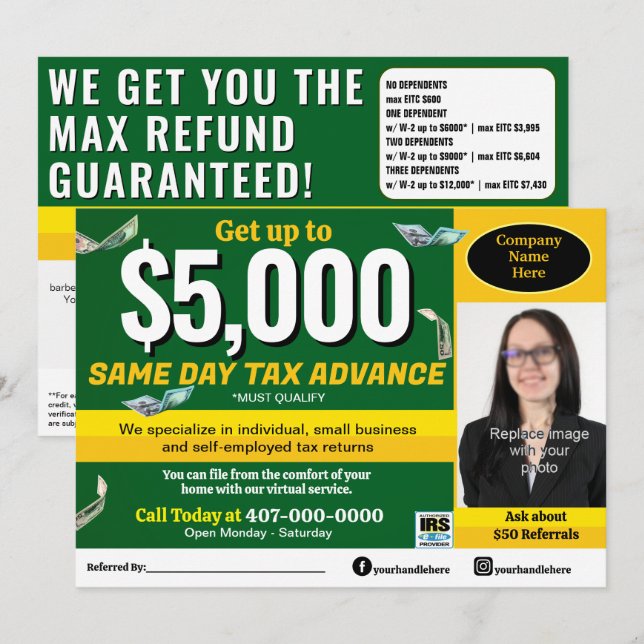 Tax Preparation Preparer Editable E-file Flyer Program (Front/Back)