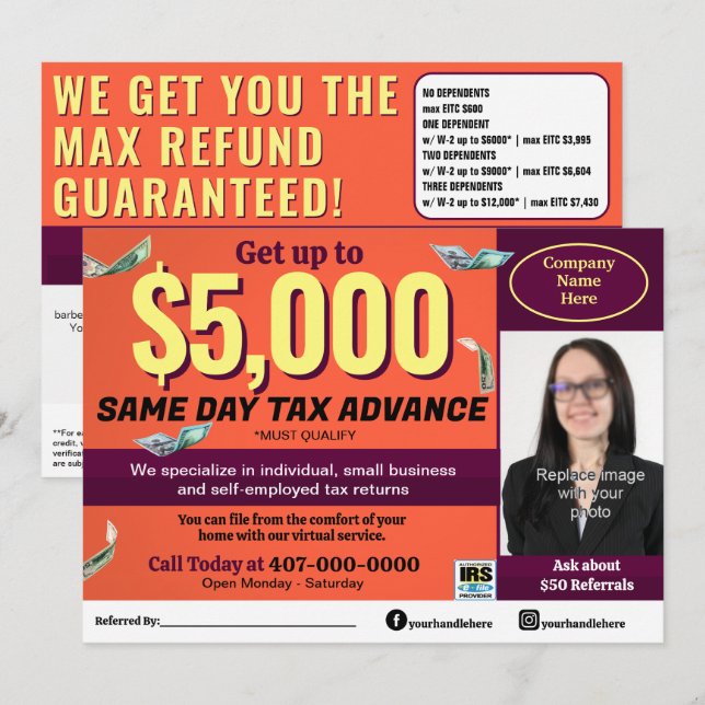 Tax Preparation Preparer Editable E-file Flyer Program (Front/Back)