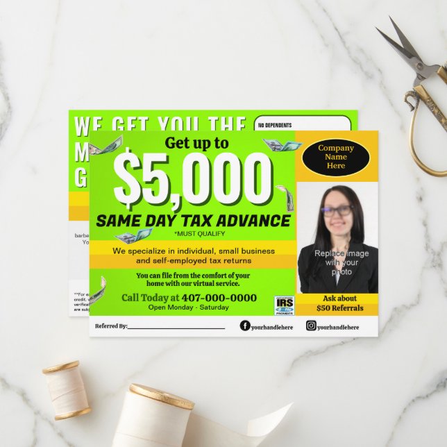 Tax Preparation Preparer Editable E-file Flyer Program (Front/Back In Situ)