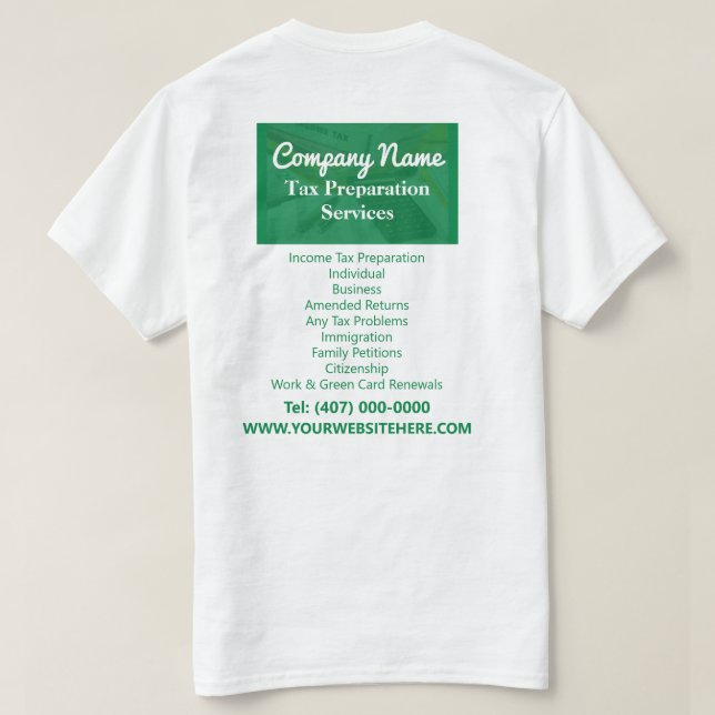 Tax Preparation (Preparer)  T-Shirt (Design Back)