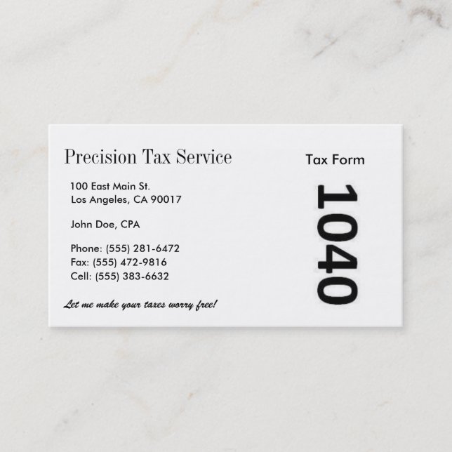 Tax Preparation W/W Business Card (Front)