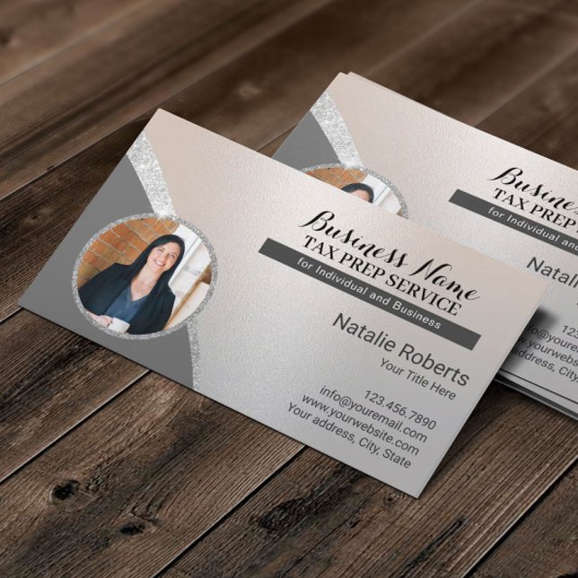 Tax Preparer Consulting Service Silver Photo Business Card (Creator Uploaded)