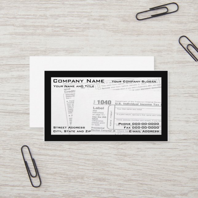 Tax Preparer Federal Tax Form Business Card (Front/Back In Situ)
