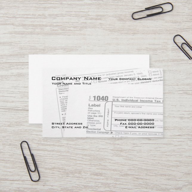 Tax Preparer Federal Tax Form Business Card (Front/Back In Situ)