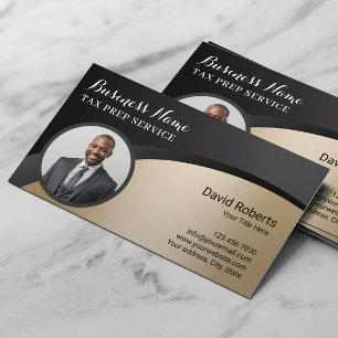 Tax Preparer Financial Advisor Black & Gold Photo Business Card