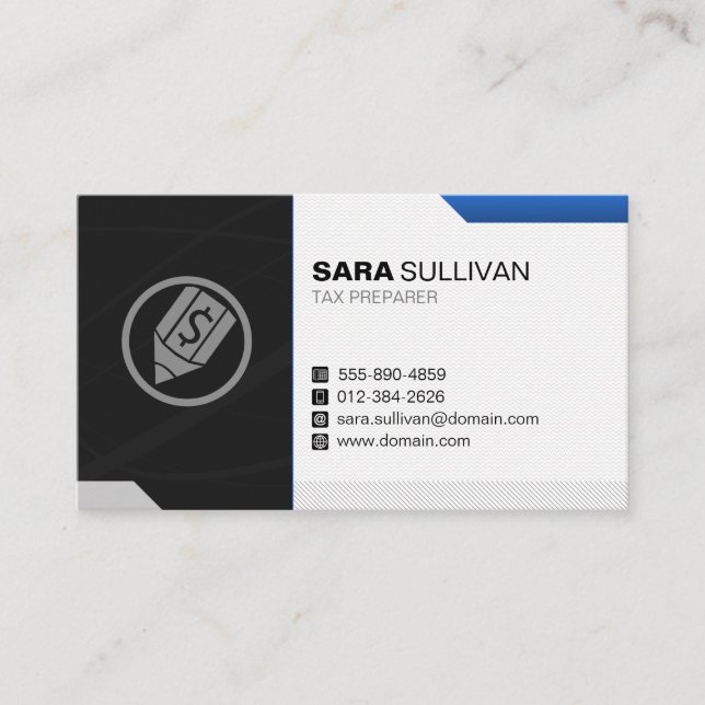 Tax Preparer Taxation Finance Dollar Pen Icon Business Card (Front)