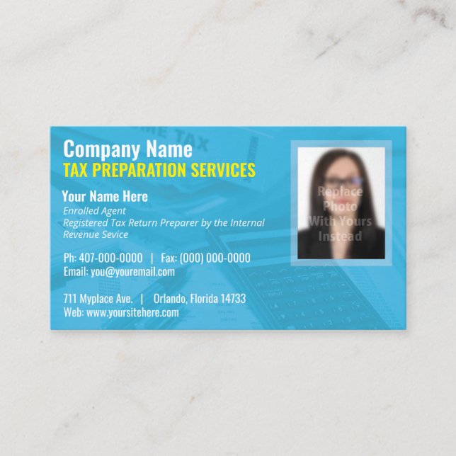 Tax Preparing (Preparer) Photo Business Card (Front)