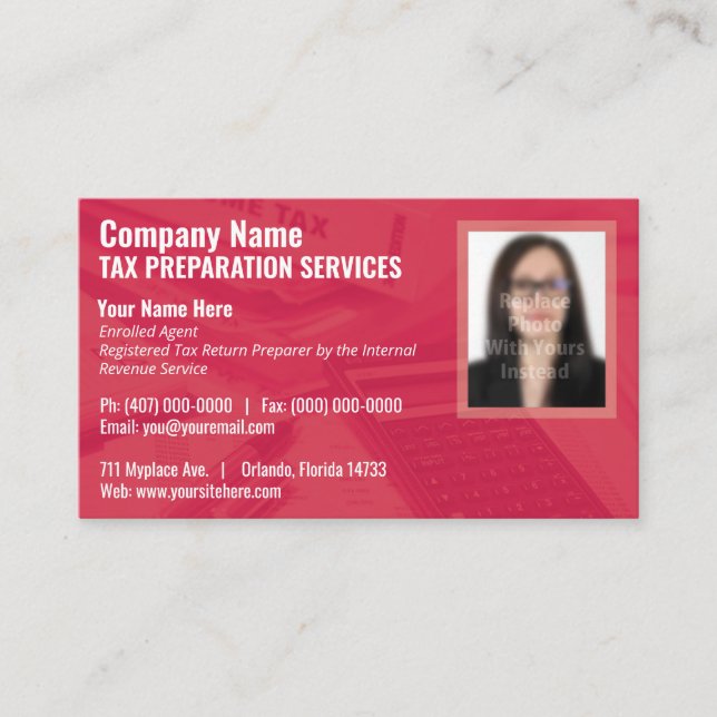 Tax Preparing (Preparer) Photo Business Card (Front)