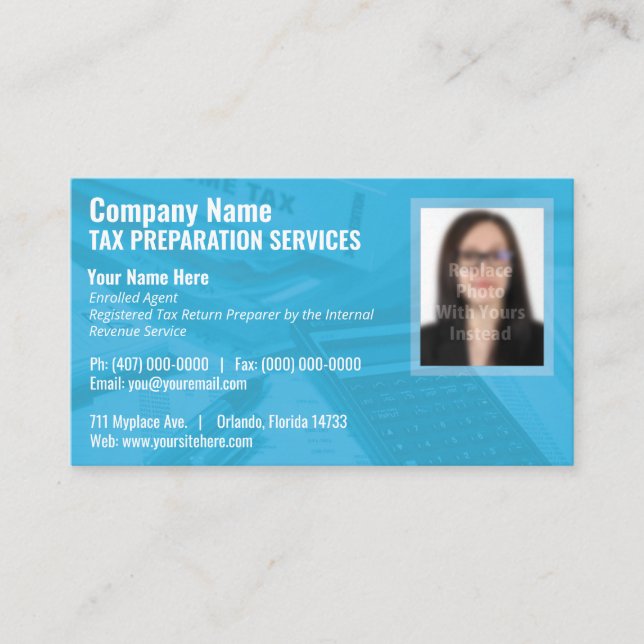 Tax Preparing (Preparer) Photo Business Card (Front)