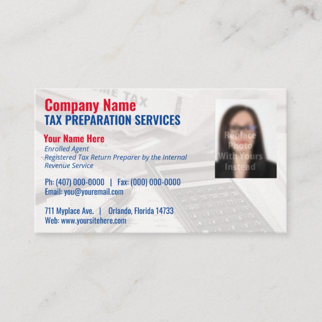 Tax Preparing (Preparer) Photo Business Card (Front)