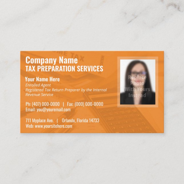 Tax Preparing (Preparer) Photo Business Card (Front)