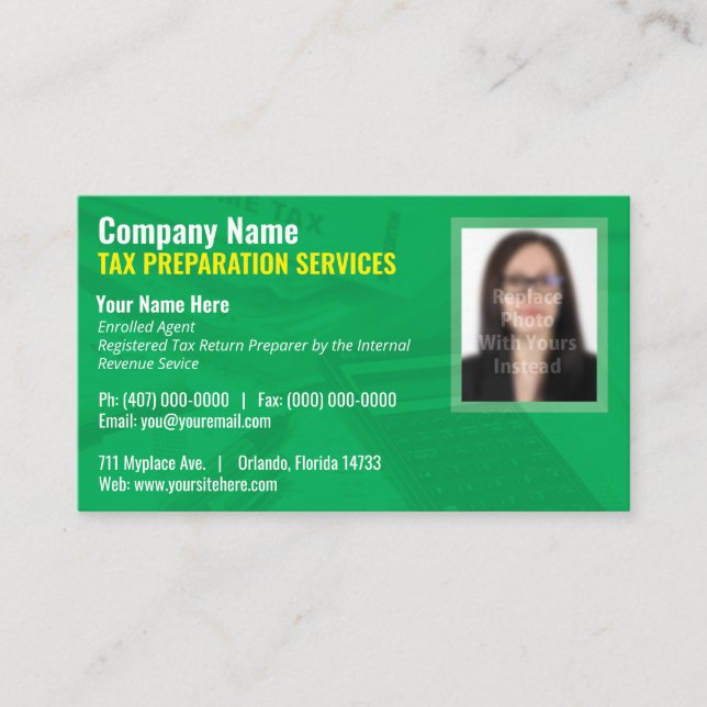 Tax Preparing (Preparer) Photo Business Card (Front)