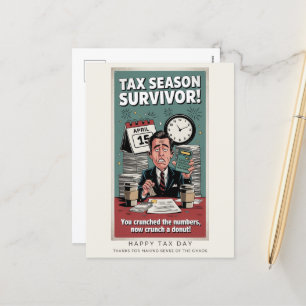 Tax Season Survivor 2024 Retro Humour Postcard