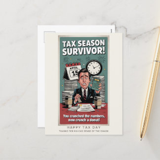 Tax Season Survivor Retro Humour Postcard