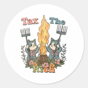 Tax The Rich Funny Cats Floral Feminist Classic Round Sticker