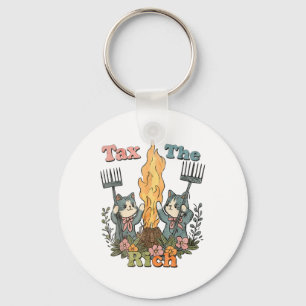 Tax The Rich Funny Cats Floral Feminist  Key Ring