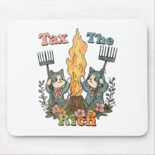 Tax The Rich Funny Cats Floral Feminist Mouse Pad