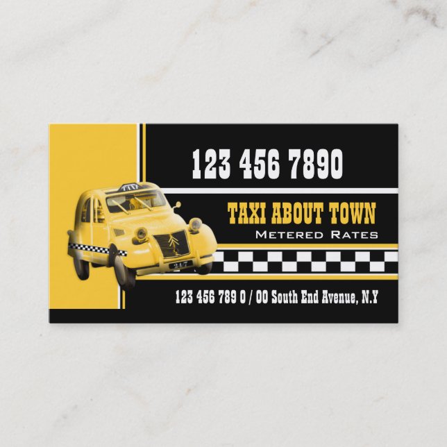 Taxi cab black white yellow business card (Front)