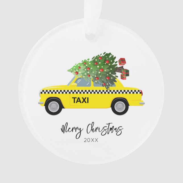 Taxi Cab Merry Christmas Tree Year Keepsake Ornament (Front)