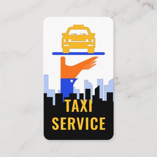 Taxi Car On Serving Tray City Silhouette Business Card (Front)