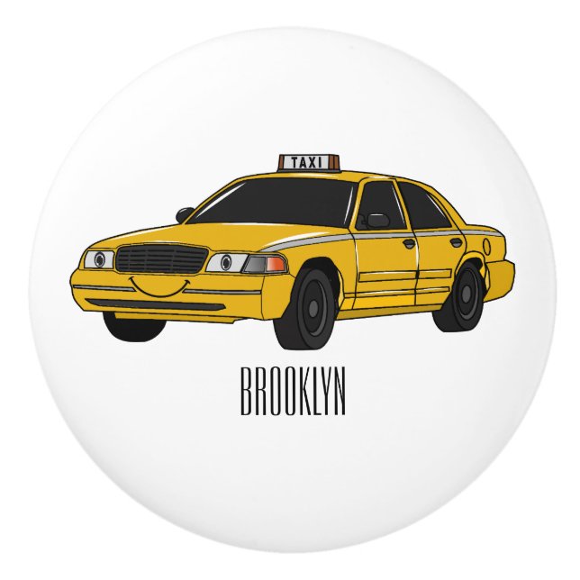 Taxi cartoon illustration ceramic knob (Front)