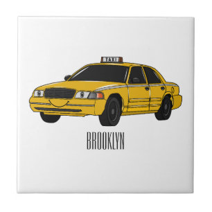Taxi cartoon illustration ceramic tile