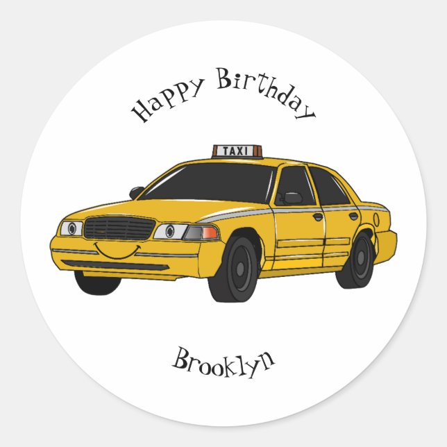 Taxi cartoon illustration classic round sticker (Front)