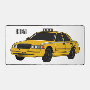 Taxi cartoon illustration desk mat