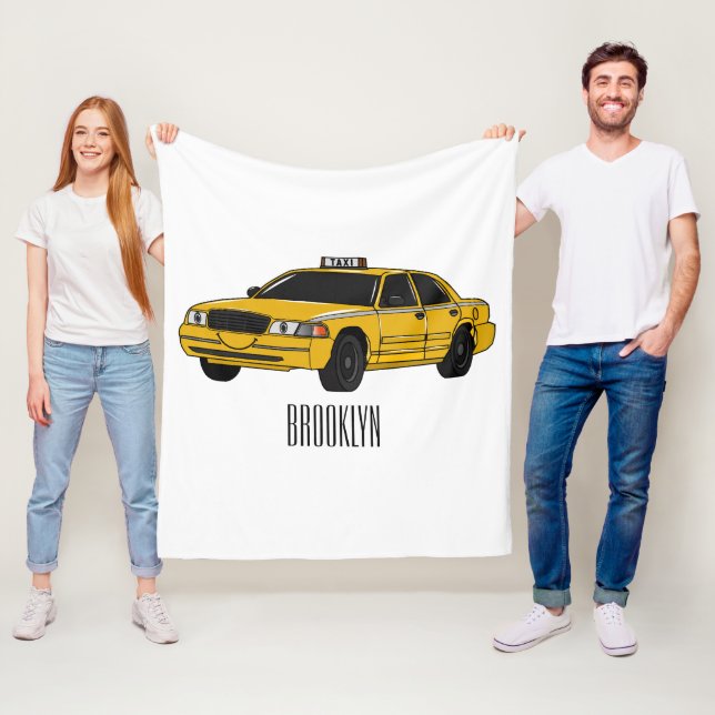 Taxi cartoon illustration fleece blanket (In Situ)