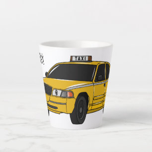 Taxi cartoon illustration latte mug