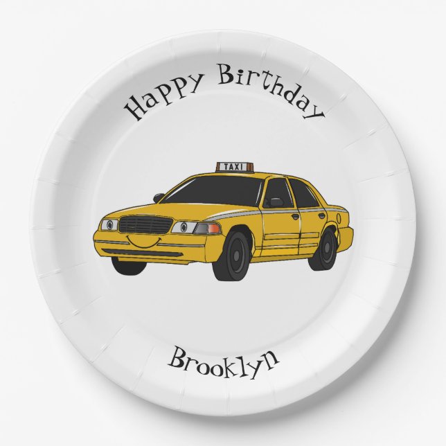 Taxi cartoon illustration paper plate (Front)