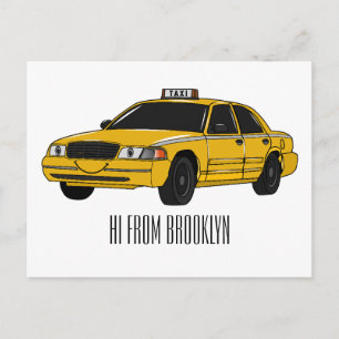 Taxi cartoon illustration postcard
