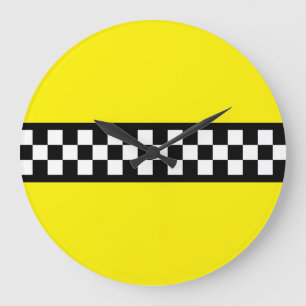Taxi Check Stripe Pattern Large Clock