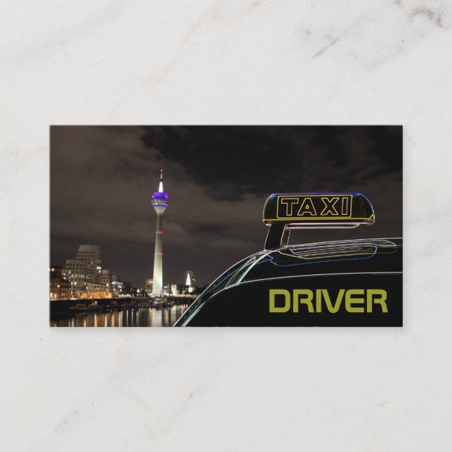 Taxi driver cabdriver city street lights at night business card (Front)