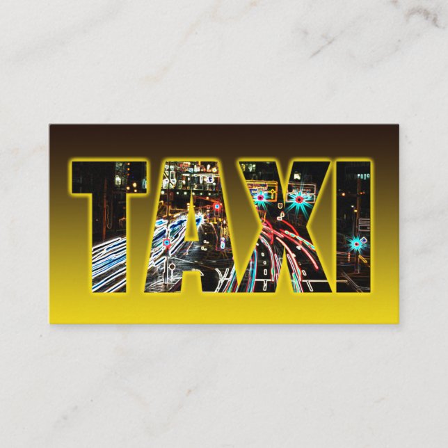 Taxi driver cabdriver yellow taxi neon city lights business card (Front)