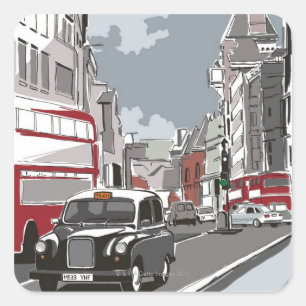 Taxi in London Square Sticker