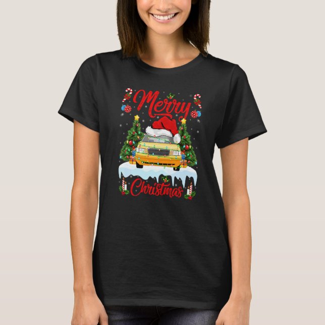 Taxi  Lights Xmas Tree Santa Taxi Christmas T-Shirt (Front)