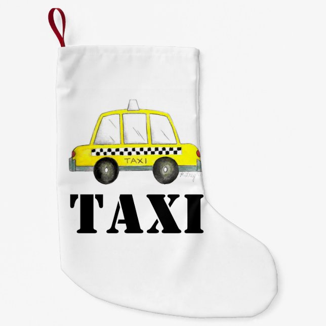 TAXI! New York City NYC Chequered Yellow Cab Small Christmas Stocking (Front)