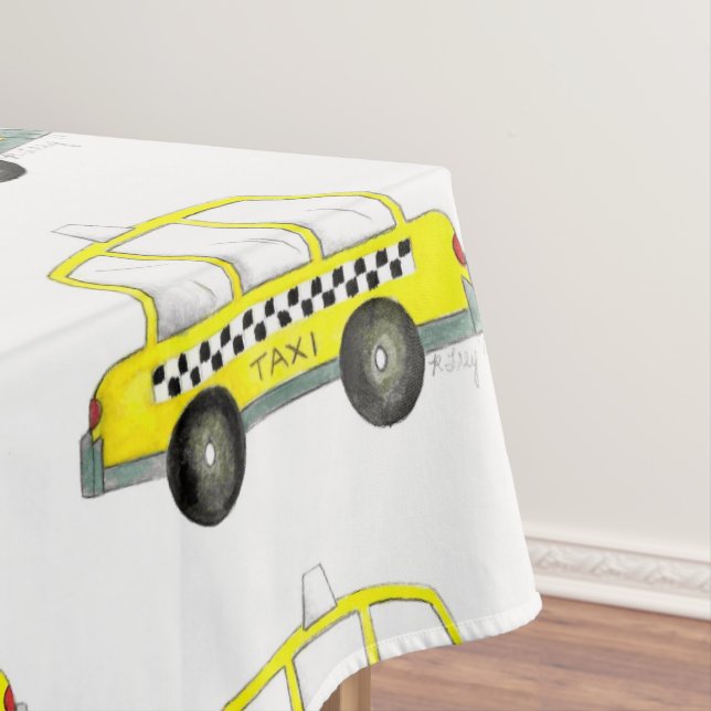 Taxi NYC Yellow New York City Chequered Cab Print Tablecloth (In Situ)