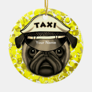 Taxi Pug  Ceramic Ornament