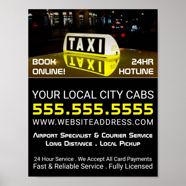 Taxi Sign, Taxi Cab Firm Advertising Poster (Front)