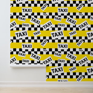 Taxi Signs, Fun Yellow Cab Chequerboard Wallpaper